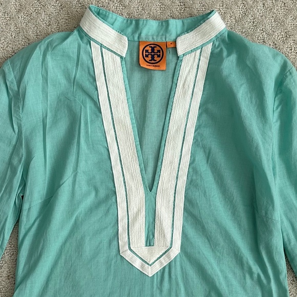 Tory Burch Cotton Tunic Top Mint/White Size 4 Lightweight Summer Preppy Designer - Picture 4 of 12